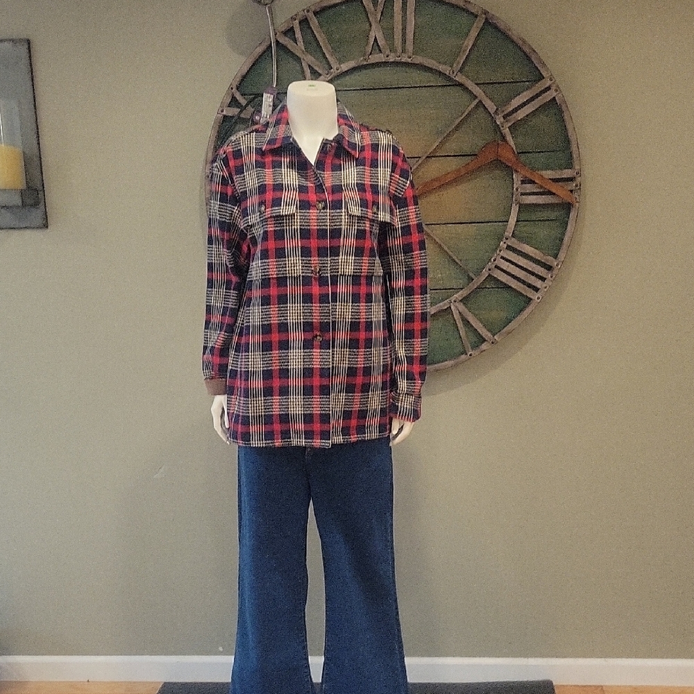 Tuckernuck Cotton Red Plaid Button Down Shirt/Shacket